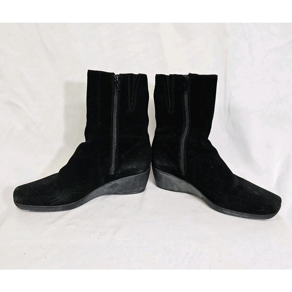 La Canadienne Black Suede Leather Low Wedge Side Zip Lined Boot Bootie Size 7 - Picture 7 of 12